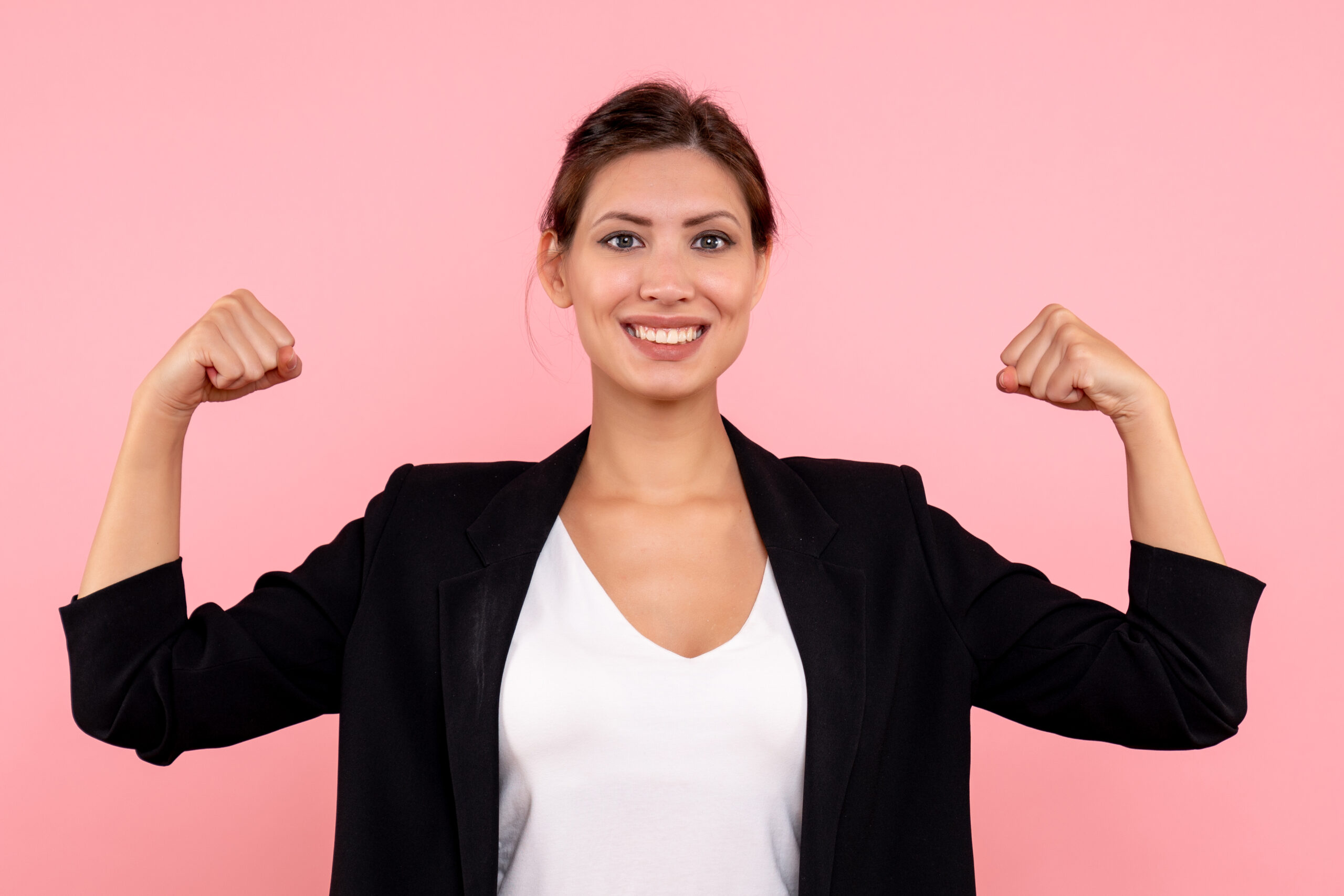Confident woman embracing wellness and strength