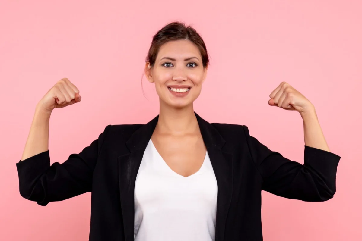 Confident woman embracing wellness and strength